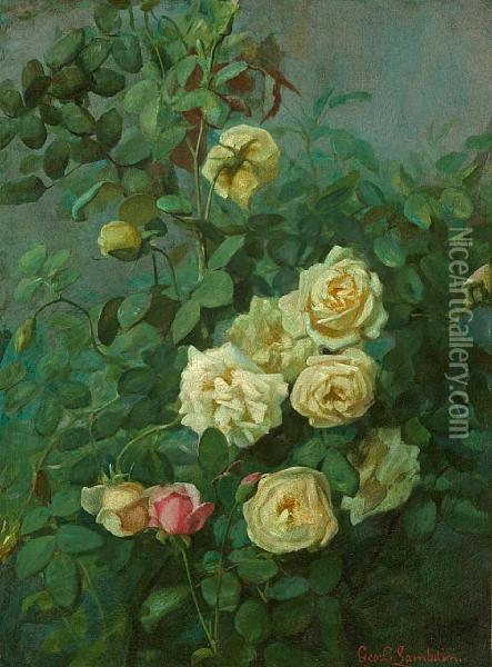 The Rose Bush Oil Painting - George Cochran Lambdin