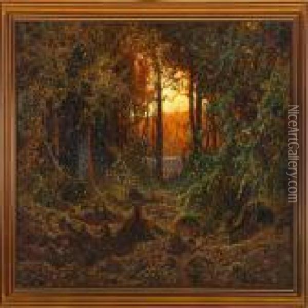 A Forest Glade Bya Lake Oil Painting - Anshelm Schultzberg