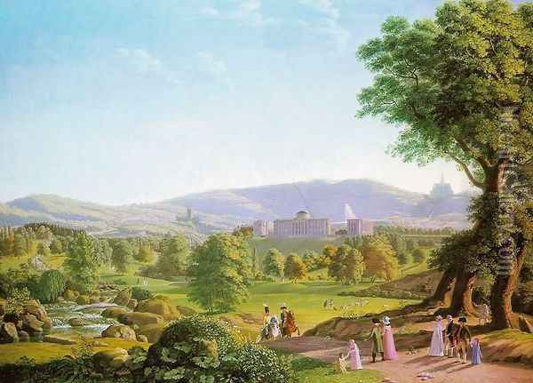 Schloss Wilhelmshöhe with the Habichtswald c. 1800 Oil Painting - Johann Erdmann Hummel