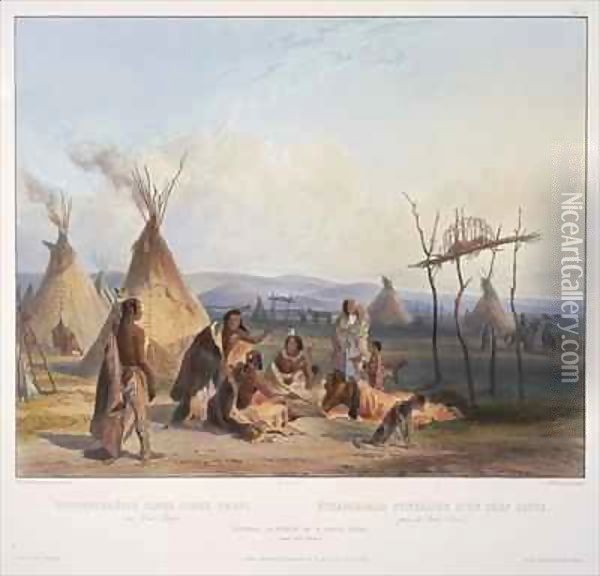 Funeral scaffold of a Sioux chief near Fort Pierre Oil Painting - Karl Bodmer