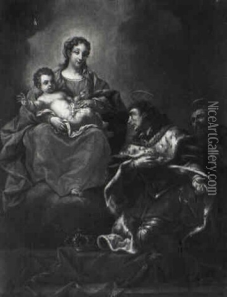 Madonna And Child Adored By Sts. Louis And Francis Of Paola Oil Painting - Claudio Francesco Beaumont