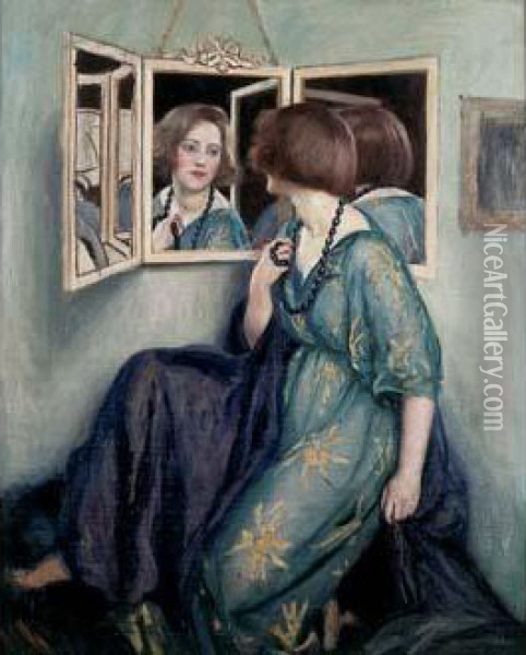 Femme Au Miroir Oil Painting - Auguste Leroux