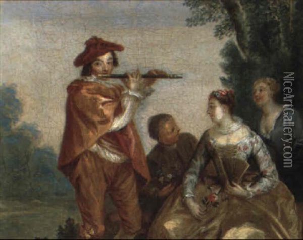Le Joueur De Flute Oil Painting - Nicolas Lancret