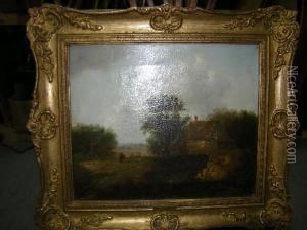 A Shepherd Driving Home Sheep And Cattle Oil Painting - Charles I Morris