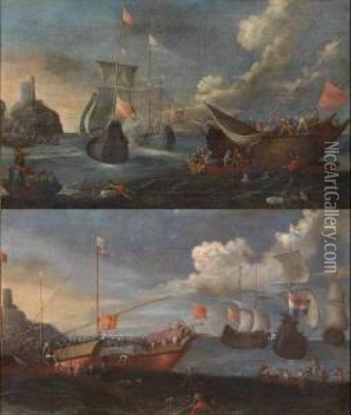 Marine Con Velieri E Pescatori Oil Painting - Pietro Ciafferi Lo Smargiasso