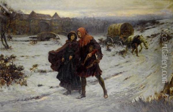Strolling Players 'what Care We For Bitter Weather Etc' Oil Painting - Georges Sheridan Knowles