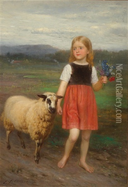 Madchen Und Ihr Lieblingsschaf Oil Painting - Johann Friedrich Engel
