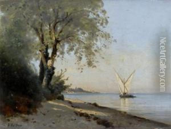 Sailing Boat On The Lake Of Geneva Oil Painting - Auguste Louis Veillon