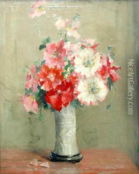 Still Life With A Vase Of Carnations Oil Painting - Anna S. Fisher
