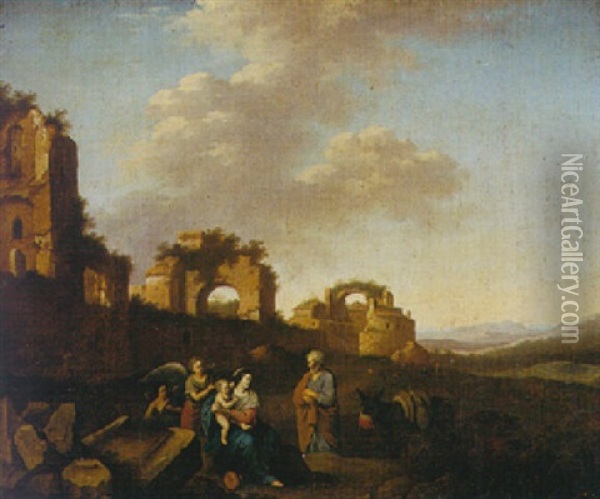 The Rest On The Flight Into Egypt Oil Painting - Cornelis Van Poelenburgh