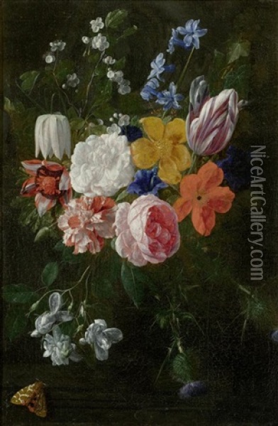 Blumenbouquet Mit Rosen Und Tulpen Oil Painting - Nicolaes van Veerendael