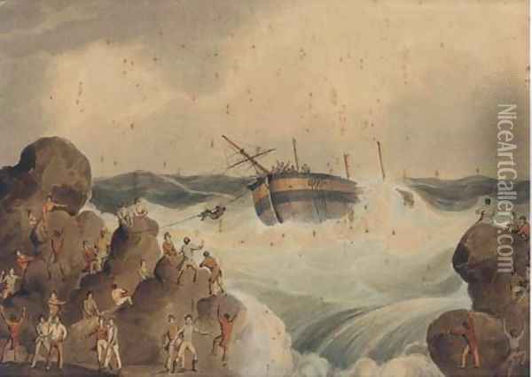 Salvaging the wreck Oil Painting - William Daniell RA