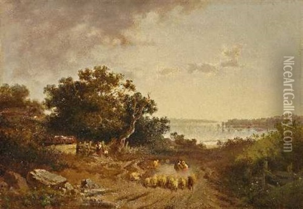 Seelandschaft Mit Schafherde Oil Painting - Adolf Heinrich Lier