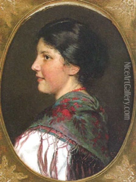 Profilportrait Eines Madchens In Tracht Oil Painting - Emil Rau