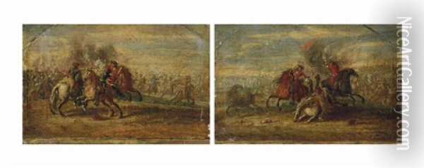 Chocs De Cavalerie Oil Painting - Adam Frans van der Meulen
