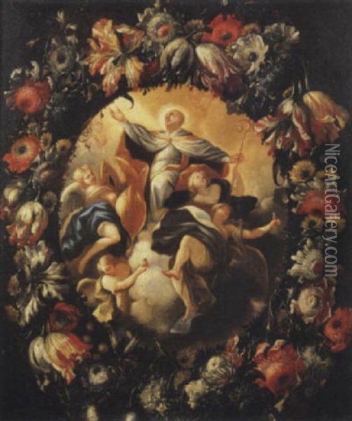 San Gennaro In Gloria Entro Ghirlanda Oil Painting - Nicola Malinconico