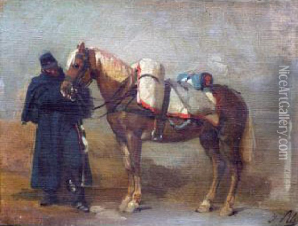 Militaire Et Sa Monture. Oil Painting - Isidore Alexandre Augustin Pils