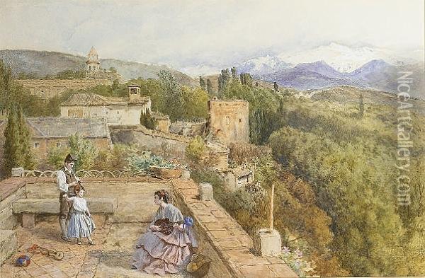 The Alhambra With Sierra Nevada Beyond, Grenada, Spain Oil Painting - Myles Birket Foster