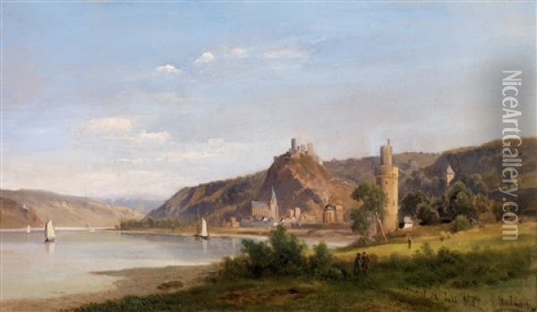 Blick Auf Oberwesel Am Rhein Oil Painting - Ludwig Georg Eduard Halauska