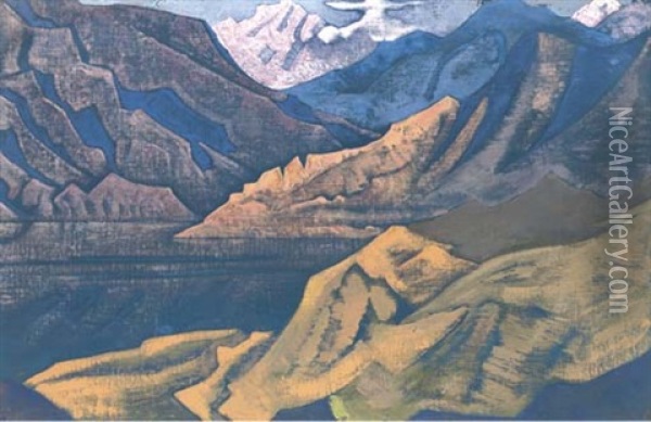 Manasbal Lake (from Lakes And Gilgit Path) Oil Painting - Nikolai Konstantinovich Roerich