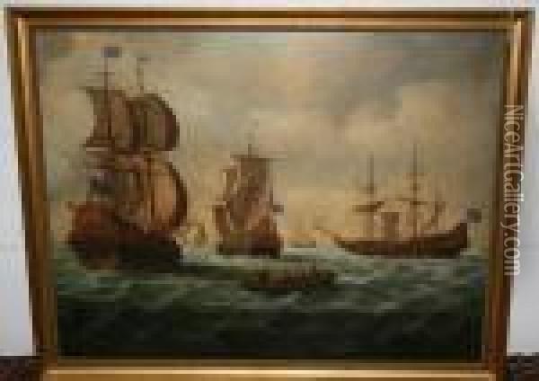 English Man O'war Gathering In The Channel Oil Painting - Robert Dodd
