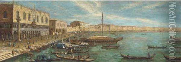 Vessels In Front Of The Doges Palace, Venice Oil Painting - (Giovanni Antonio Canal) Canaletto