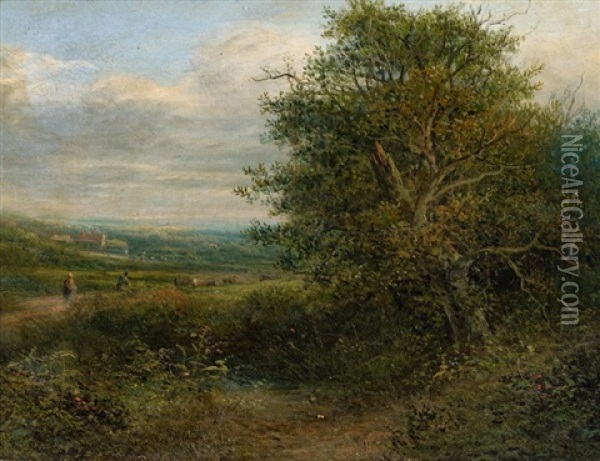 Landschaft Mit Hirten Und Einem Dorf In Der Ferne Oil Painting - August Bedrich Piepenhagen