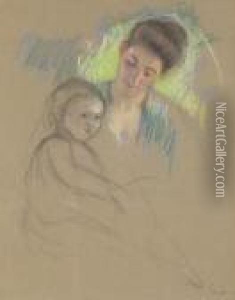 Sketch Of Mother Jeanne Looking Down At Her Baby Oil Painting - Mary Cassatt