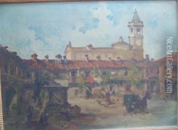 An Italian Piazza Oil Painting - Giuseppe Riva