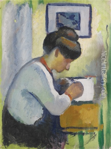Schreibende Frau (woman Writing) Oil Painting - August Macke