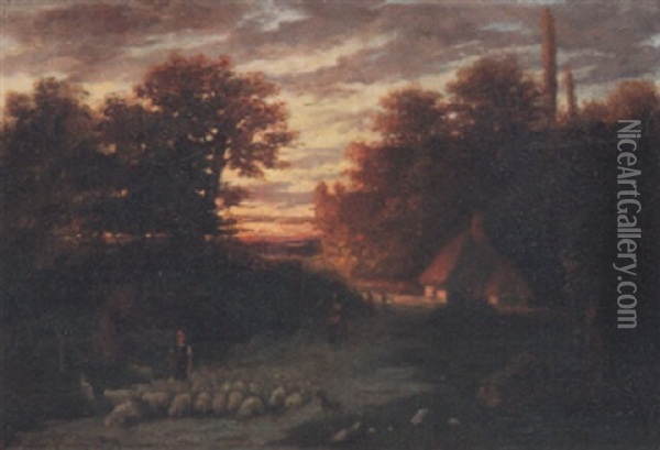 Hirtenszene Bei Sonnenuntergang Oil Painting - Jules Charles Rozier