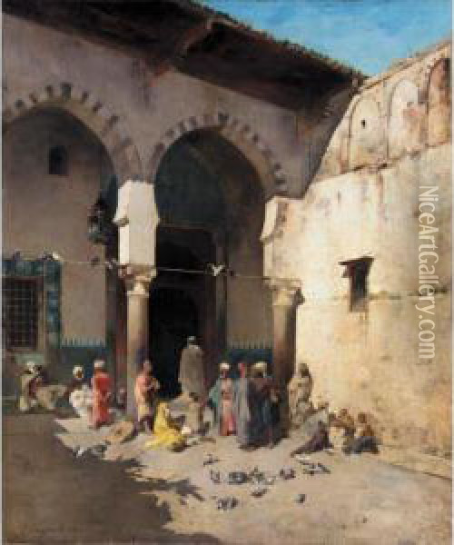 Devant La Mosquee Oil Painting - Emile Regnault de Maulmain