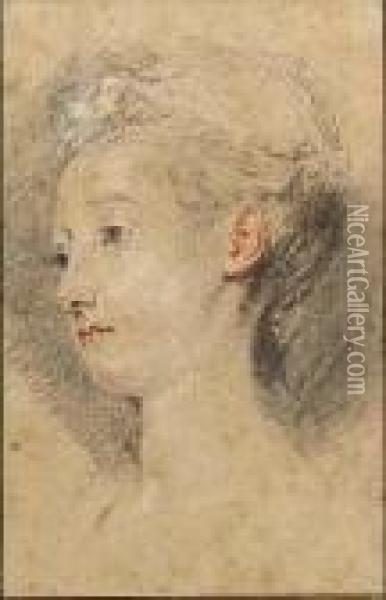 Head Of A Young Girl Oil Painting - Watteau, Jean Antoine