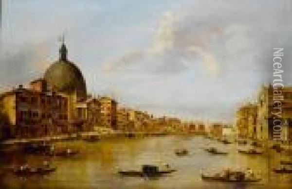 The Grand Canal, Venice, With San Simeonepiccolo And Santa Lucia Oil Painting - Francesco Guardi