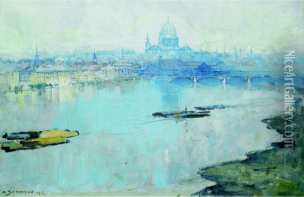 St Paul's And The River Oil Painting - Arthur Ernest Streeton