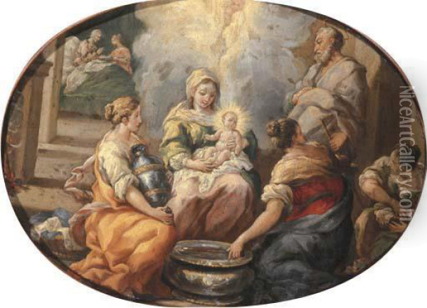 The Holy Family With Female Attendants Oil Painting - Corrado Giaquinto