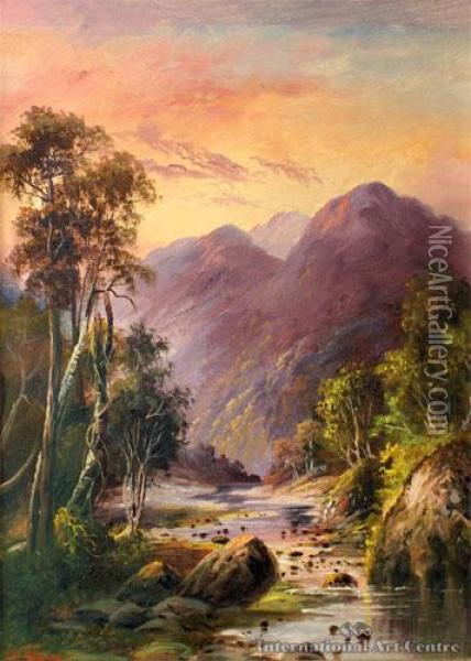 Sunset Stream Oil Painting - Thomas Reginald Attwood