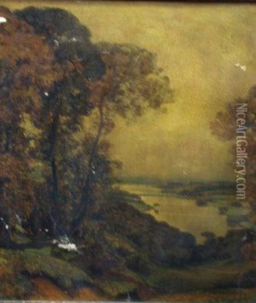 Wooded River Landscape Oil Painting - Sir Alfred East