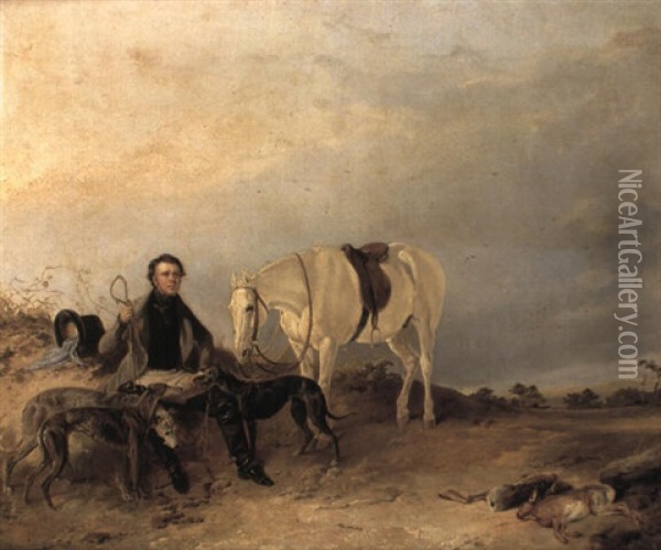 Portrait Of Alexander Graham Seated With Two Greyhounds And His Horse Oil Painting - Richard Ansdell