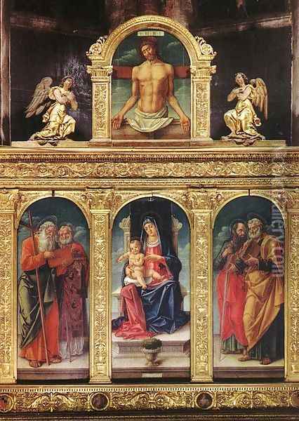 Virgin Enthroned with the Child on her Knee (polyptych) Oil Painting - Bartolomeo Vivarini