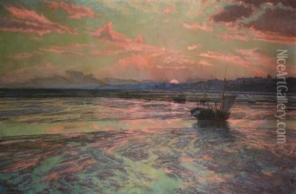 Sunset At Low Tide, Westcliff-on-sea Oil Painting - Charles Ernest Butler