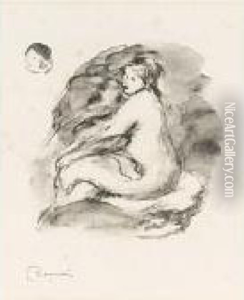 Study Of A Seated Nude Oil Painting - Pierre Auguste Renoir