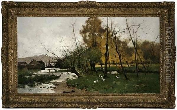 Paysage De Village En Automne Oil Painting - Eugene Galien-Laloue