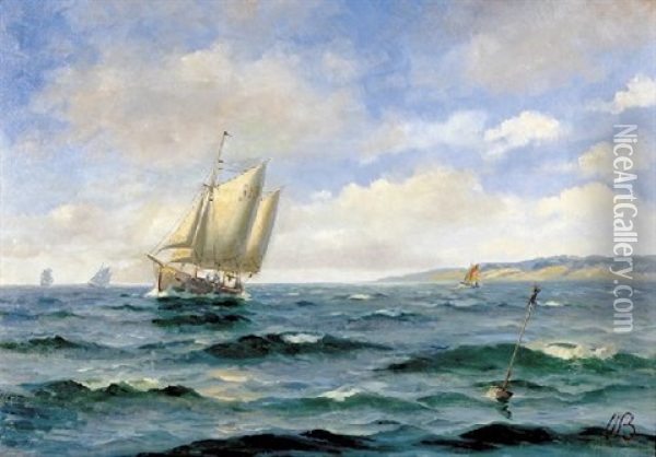 Ships Off The Coast Oil Painting - Vilhelm Victor Bille