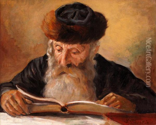 Rabbi Reading Oil Painting - Lazar' Leibovich Krestin