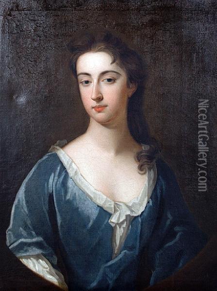 Portrait Of A Lady In Blue Oil Painting - Michael Dahl