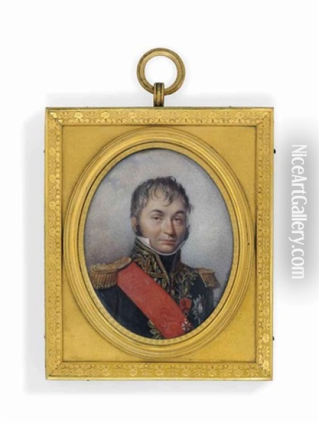 An Officer Called Nicolas Oudinot, Count Oudinot And Duke Of Reggio (1767-1848) Uniform, Gold-embroidered Dark Blue Coat With Gold Epaulettes Bearing Five Silver Stars, Wearing The Red Moire Sash, Badge And Breast-star Of The Imperial French Order Of The  Oil Painting - Jean Francois Gerard Fontallard