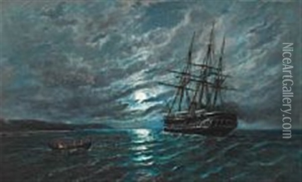 The Moon Appears Behind The Dark Night Clouds Oil Painting - Raphael Monleon y Torres