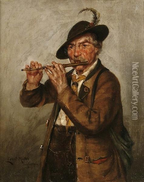 The Flute Player Oil Painting - Ernst Muller