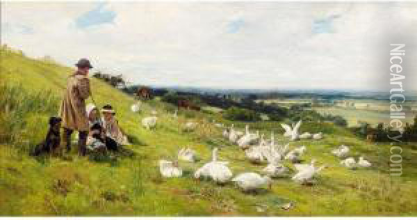 The Goose Girls Oil Painting - Otto Weber